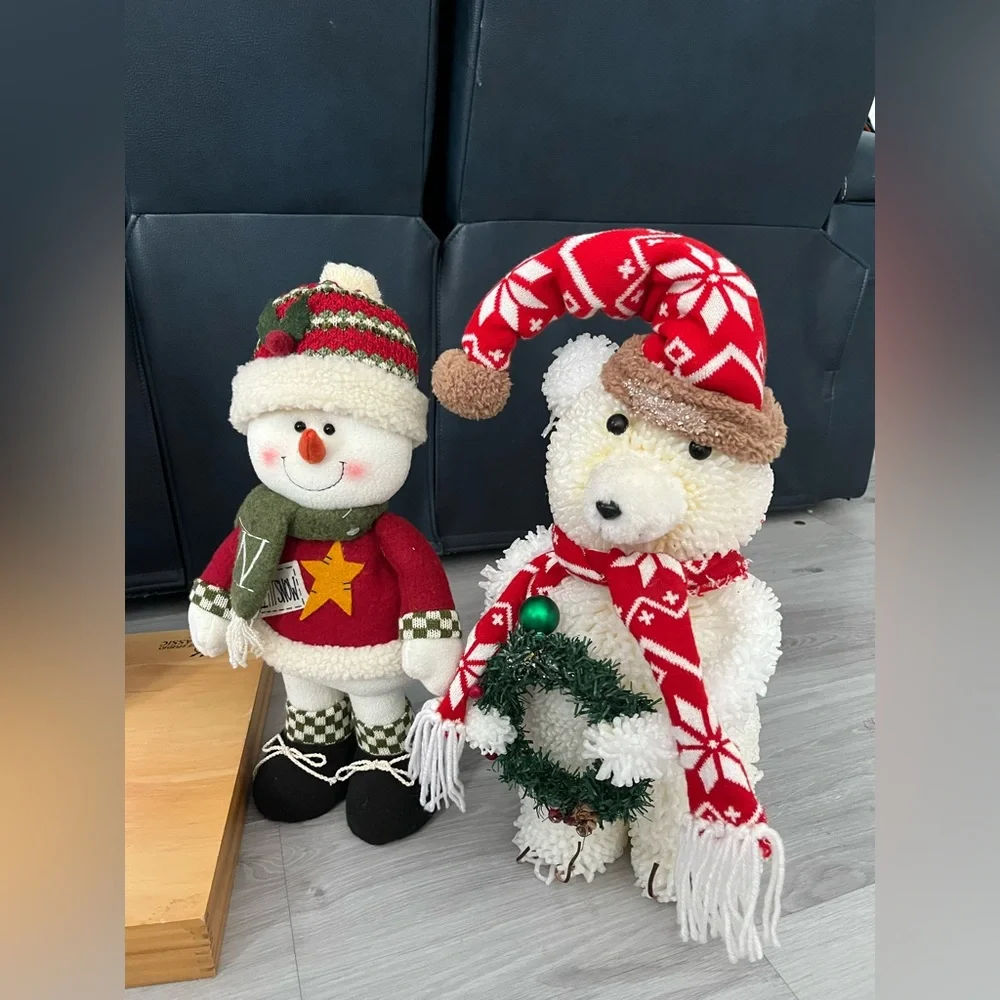 Festive Snowman and Bear‎ Plush Decor Set